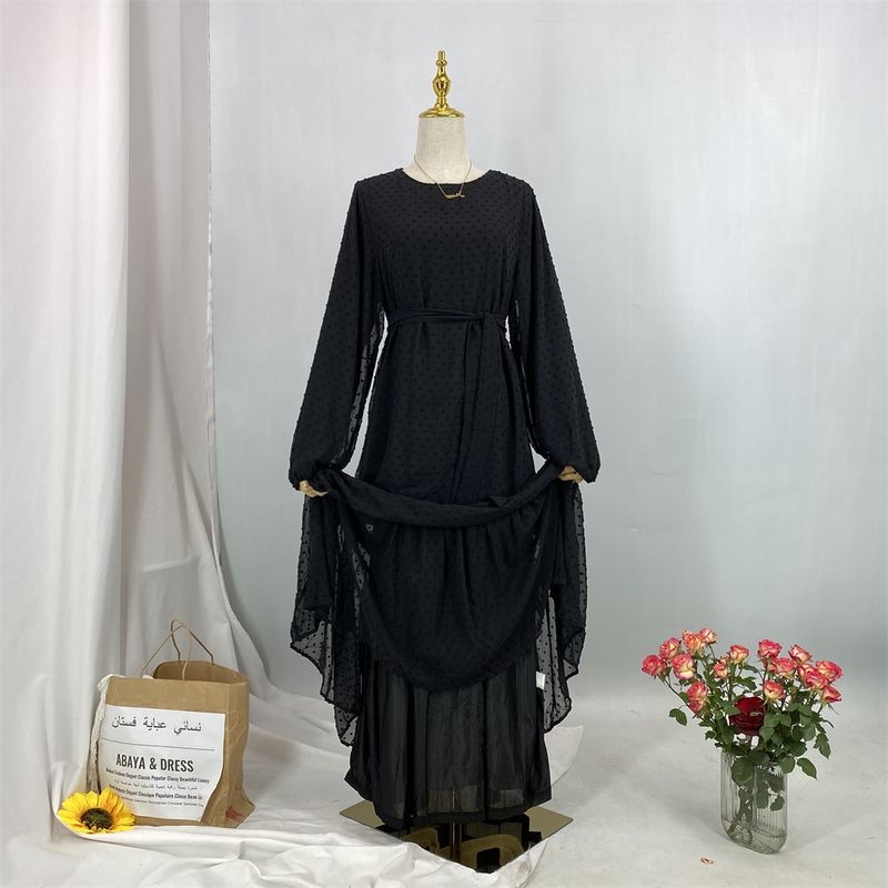 Laatste moderne mode Ruffle Polka islamitische kleding Kaftan met voering Vrouwen moslim Maix Casual jurk Abaya_voghion.com