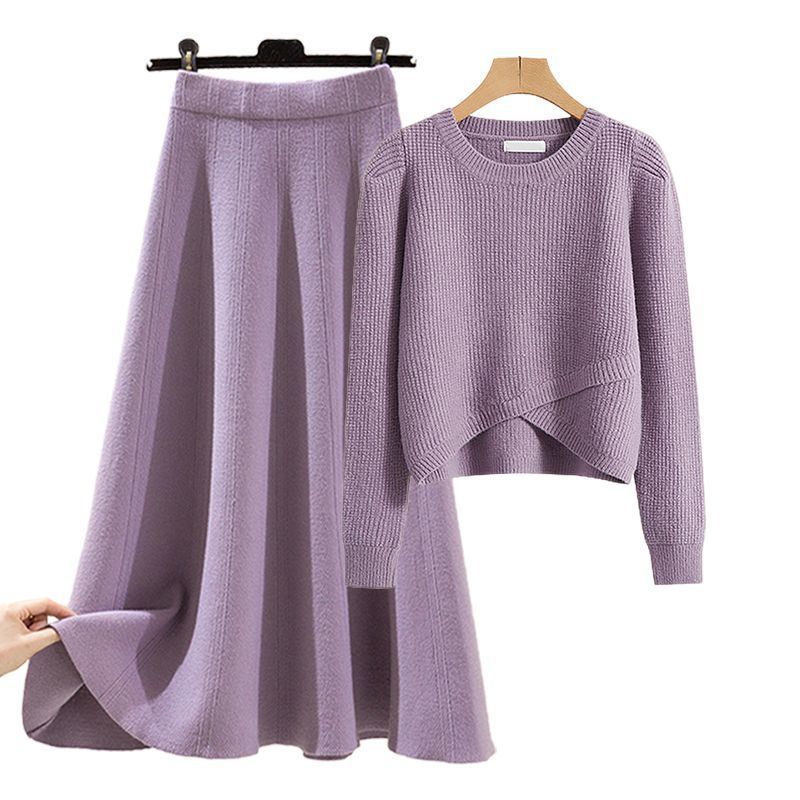 Women's Clothing Spring suits for women new large size outfits temperament knitted sweater skirt Maillard outfit a complete set_voghion.com