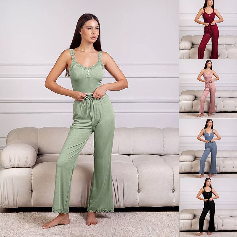 Women's Sleepwears Comfortable Suspender Trousers Two Piece Suit_voghion.com