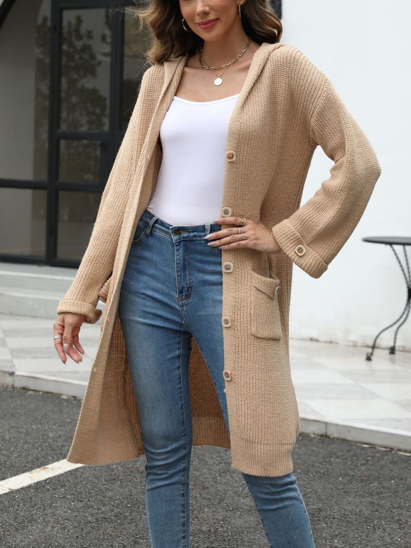 Cardigan lavorato a maglia da donna con scollo a V autunno/inverno 2025, maglione ampio in tinta unita_voghion.com