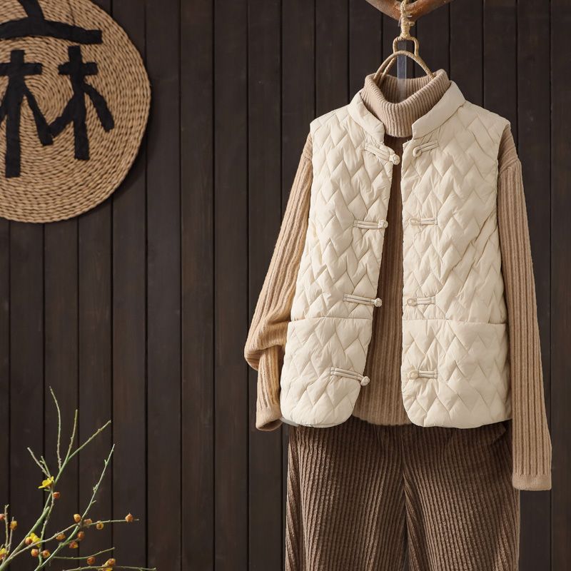 Gilet in cotone con bottoni doppiopetto retrò cinese per donna, leggero, invernale, a strati, snellente, caldo, imbottito_voghion.com