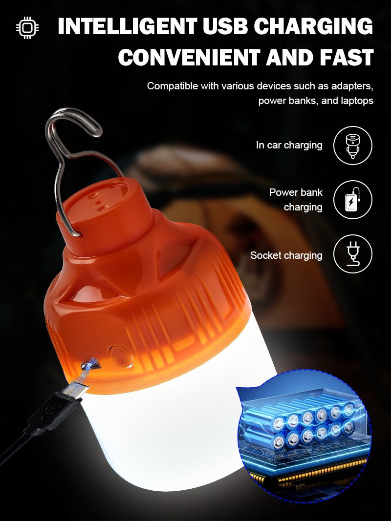 Bombillas LED recargables por USB para exteriores, luz de emergencia de alto brillo, para acampar, pescar, linterna portátil, luces nocturnas_voghion.com