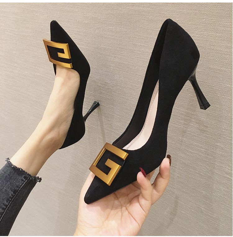 Damenschuhe mit feinem Absatz, 2025 Sommer New Hundred Work Sexy Spitzschuh-Einzelschuhe, Schwarzer mittlerer Absatz_voghion.com