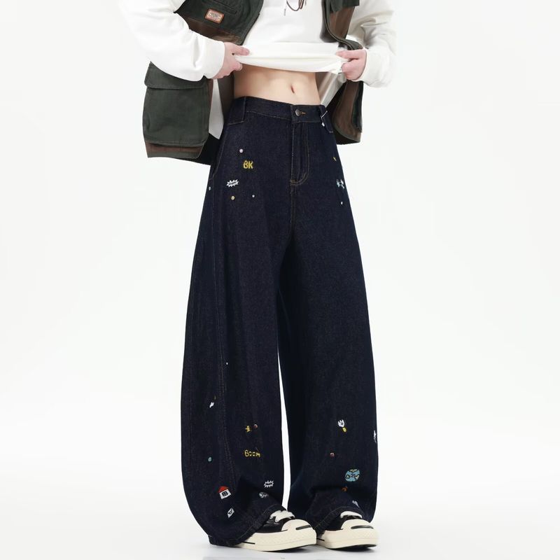 Unisex High-Street Wide-Leg Jeans For Teens – Trendy Baggy Denim Pants With Unique Blade Design_voghion.com