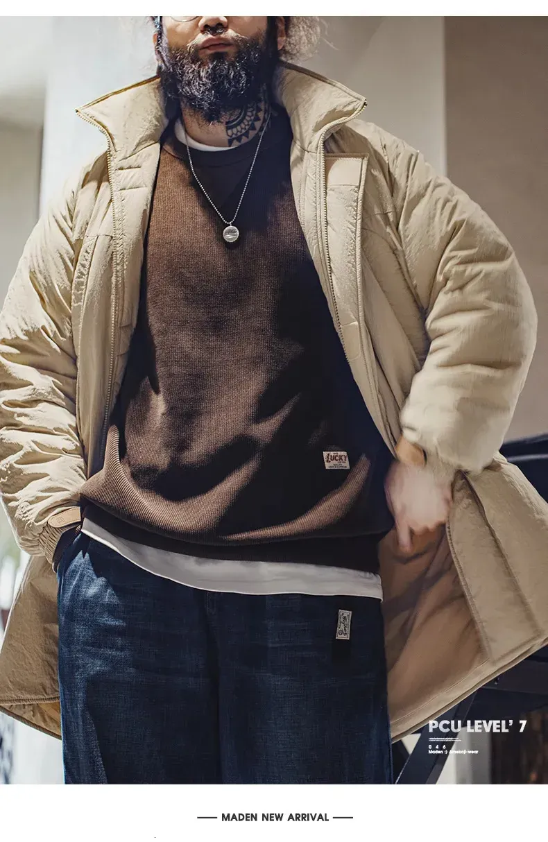 Maden Vintage, giacca imbottita in cotone di media lunghezza, con cappuccio color cachi, giacca da uomo in PCU Level7, classico parka invernale caldo_voghion.com