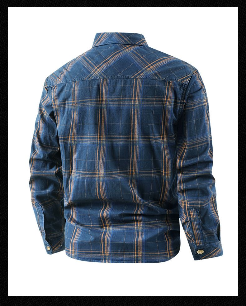 Men's Classic Plaid Work Shirt, 100% Cotton Long Sleeve Button-Up, Relaxed Fit For Business Casual & Outdoor Wear, Available In Army Green/Khaki/Navy_voghion.com