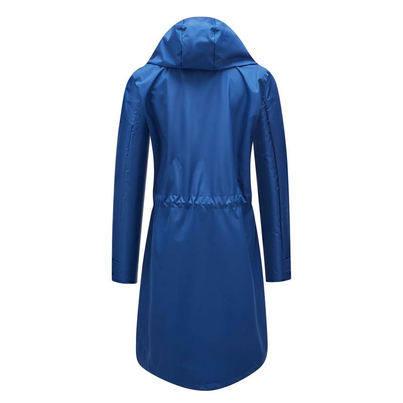 Trench casual da donna K Long con cappuccio, impermeabile, tinta unita con fodera a righe, cappotto dritto._voghion.com