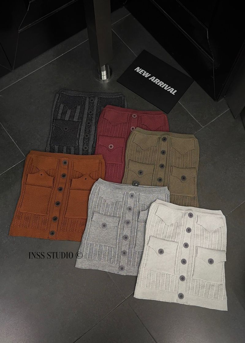 INSS Thirteen Lines Six Colors Ribbed Knit Design Pocket Slimming Base Shirt Versatile Button Pullover Tube Top_voghion.com