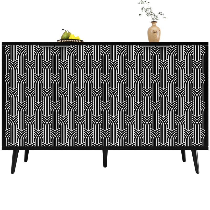 Esszimmerschrank Schwarz 120x78cm Mit Fischgrätenmuster, Geschnitzte Tür_voghion.com