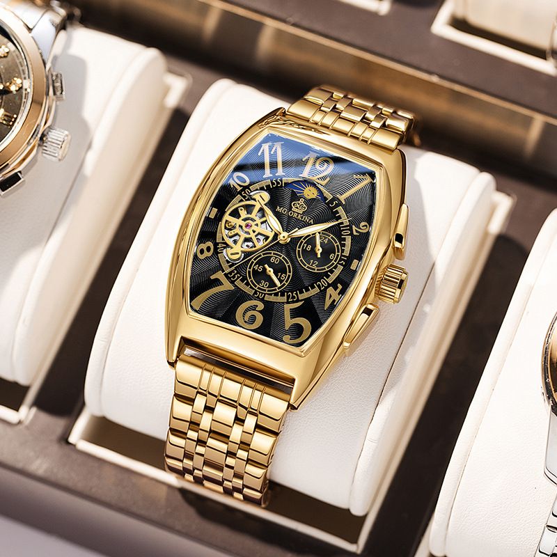 New light luxury tonneau exquisite type waterproof skeleton fashion personality hundred automatic mechanical watch men_voghion.com