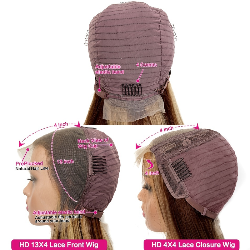 Peruka z ludzkich włosów 13x4 Ombre Krótkie, proste włosy Bob Peruka 13x4 Siateczka z przodu Peruka z ludzkich włosów Naturalna linia włosów Z dziecięcymi włosami Peruka brazylijska z prostymi włosami kości 1B/99J_voghion.com