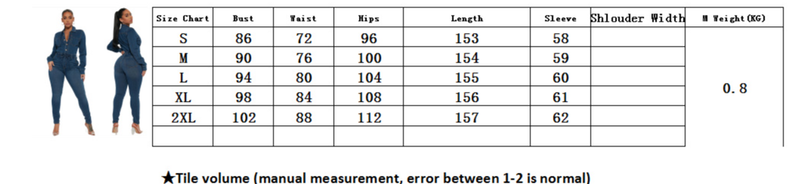 Mono vaquero elástico de manga larga a la moda para mujer_voghion.com
