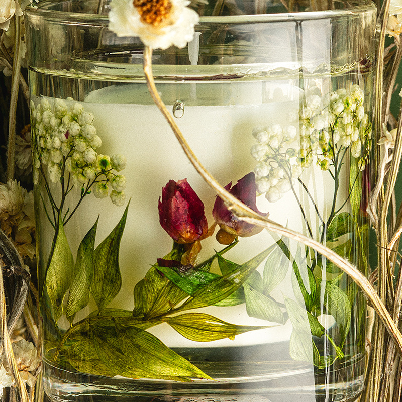 Trockenblumen-Aromatherapie-Kerze, Heimduft für den Innenbereich, romantisches und praktisches Geschenk, desodorierender und anhaltender Duft, festes Sojawachs mit Handgeschenk_voghion.com