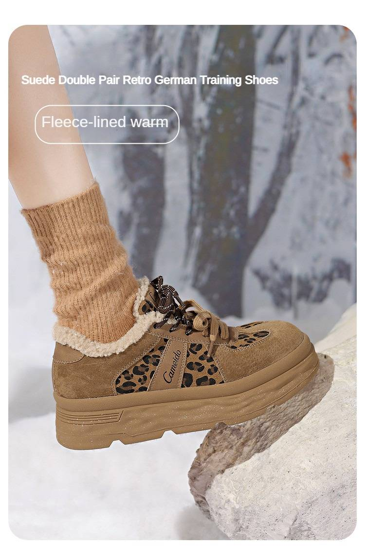 CameidoWomen's thick-soled sneakers with fleece lining, suede patchwork, double laces, casual shoes for autumn and winter in 2024._voghion.com