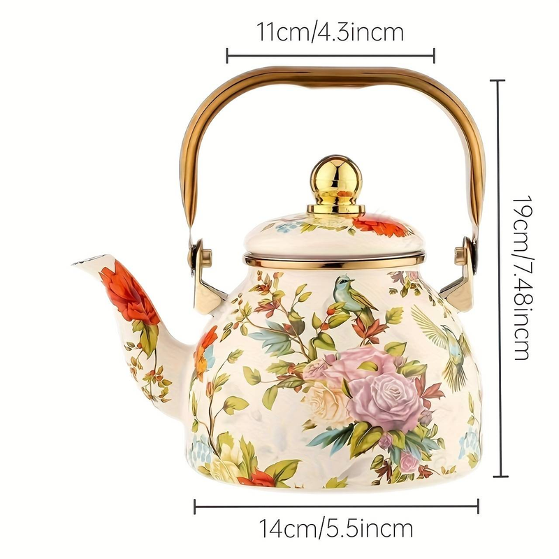 Enamel Kettle 40.58 oz - Multipurpose teapot and kettle with strainer, perfect for gift giving and festive occasions_voghion.com