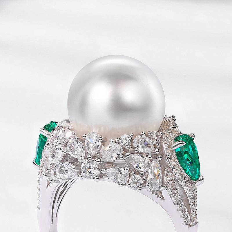 Weiß shell perle ring S925 silber smaragd grün farbige edelstein finger ring licht luxus retro edlen temperament_voghion.com