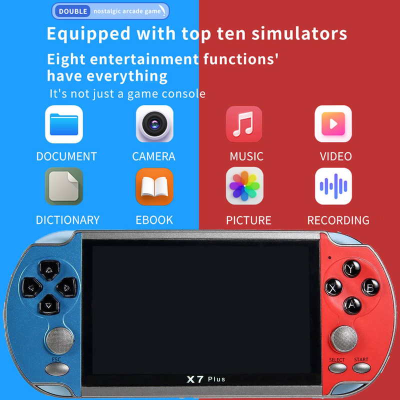Byteuni X7 Plus 5.1 pollici HD Screen Palmare Portatile Retro Game MP5 Doppio Joystick Nostalgic Arcade Video Game Machine per Uomo Donna Regali di Compleanno_voghion.com