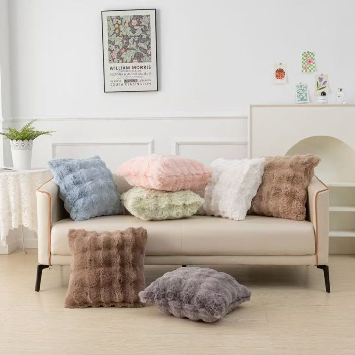 Housse de coussin en fourrure double face ultra moelleuse - Housse de coussin en velours à bulles extra épaisse_voghion.com