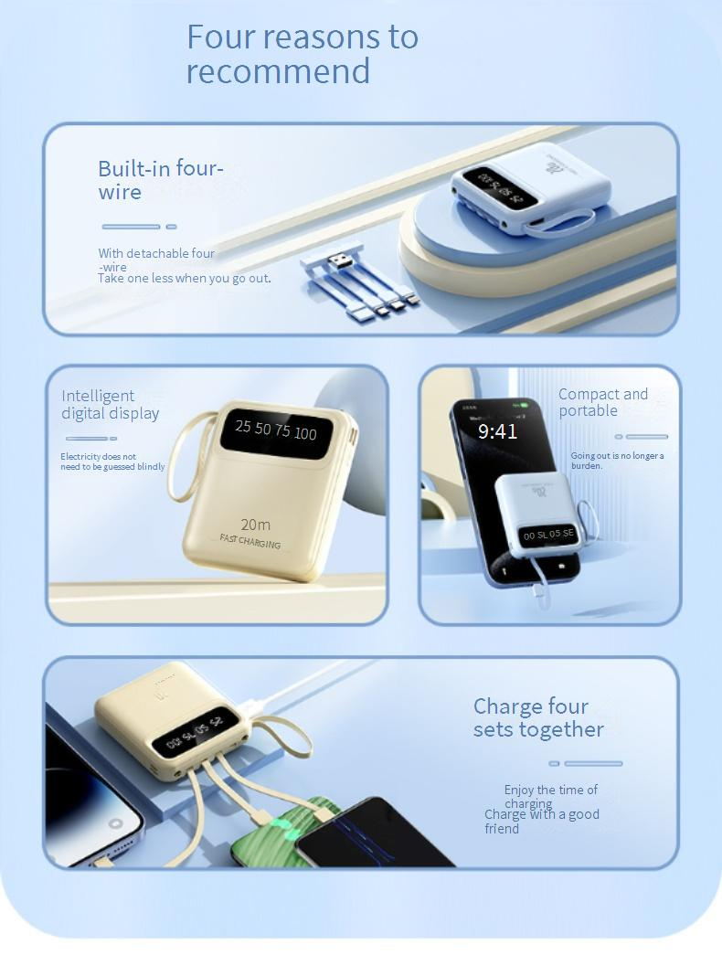 Handy-Zubehör Mini Portable Power Bank 20000 MAh Große Kapazität Handy Power Bank Mit Gebaut In Kabel_voghion.com