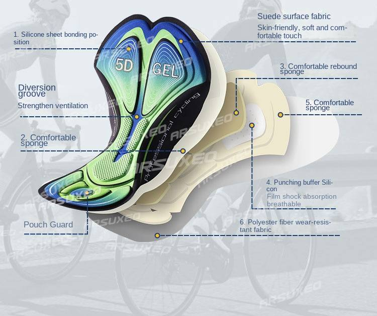 Pantaloni da ciclismo NOKO-ARSUXEO, da uomo, per attività all'aperto, traspiranti, ad asciugatura rapida, in rete, con cuciture ad alta elasticità, con imbottitura in spugna, biancheria intima da ciclismo U06_voghion.com