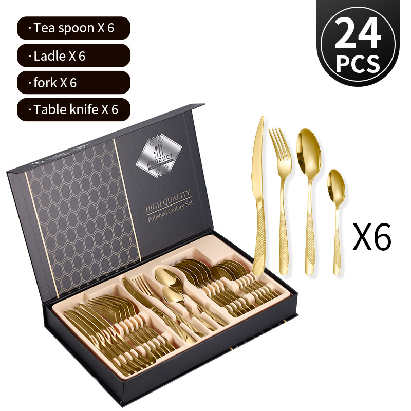 Set di posate in acciaio inossidabile da 24 pezzi, coltello, forchetta e cucchiaio Star Diamond, per cibo occidentale, coltello e forchetta da bistecca per hotel_voghion.com