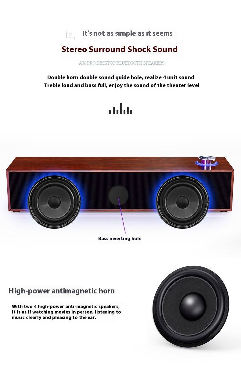 Houten Soundbar 3513 - Bluetooth/bedrade multimedialuidspreker met diepe bas voor pc en desktop_voghion.com