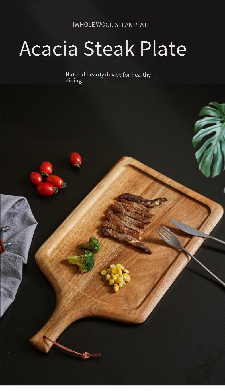 Acacia Wood Serving Board - Steak Plate Pizza Tray & Western Dining Dish Multi-Purpose Wooden Tableware_voghion.com