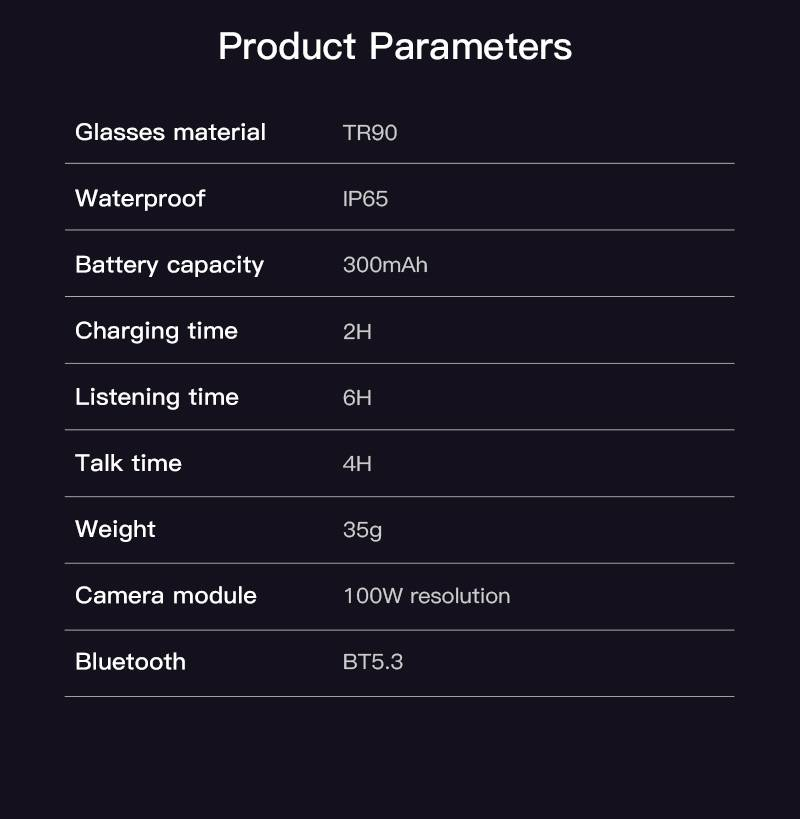 Gafas inteligentes M02: Asistente de IA, cámara HD, llamadas Bluetooth 5.3, batería de 300 mAh, resistencia al agua IP65, cámara de 100 W, 2 horas de música, 4 horas de conversación_voghion.com