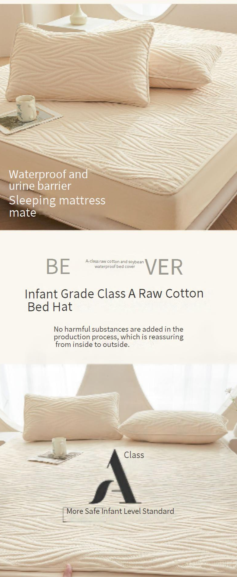 A-Class Waterproof Mattress Protector - Organic Soybean Fiber (Quilted Antibacterial Non-Slip Universal Fit For Crib/Queen/King Machine Washable)_voghion.com