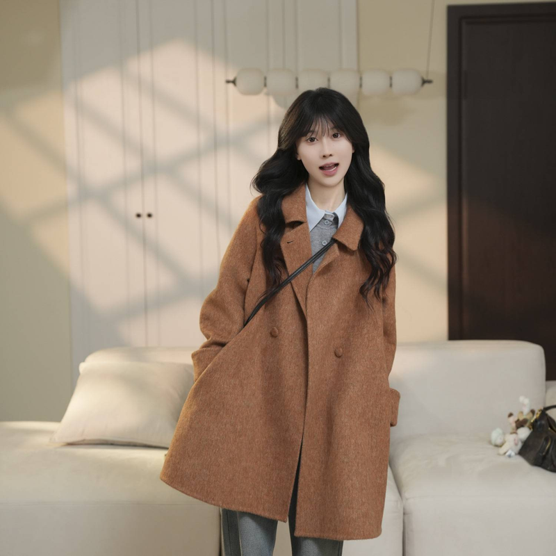 X0041Sophisticated Black Double-sided Wool Coat For Women With A Hepburn-style Look, Suitable For Petite Figures._voghion.com