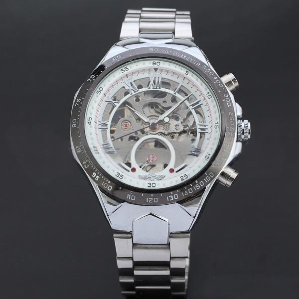 Montre mécanique automatique squelette en acier inoxydable pour homme - Étanche, lumineuse, décontractée, avec fond transparent_voghion.com