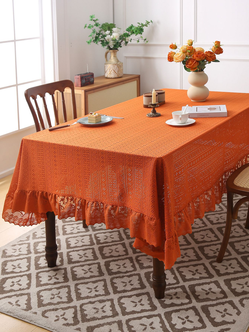 Polka Dot Lace Tablecloth – Stylish & Durable Polyester Table Cover With Anti-Slip Backing (140x100cm To 140x260cm, 5 Colors, Dustproof & Decorative)_voghion.com