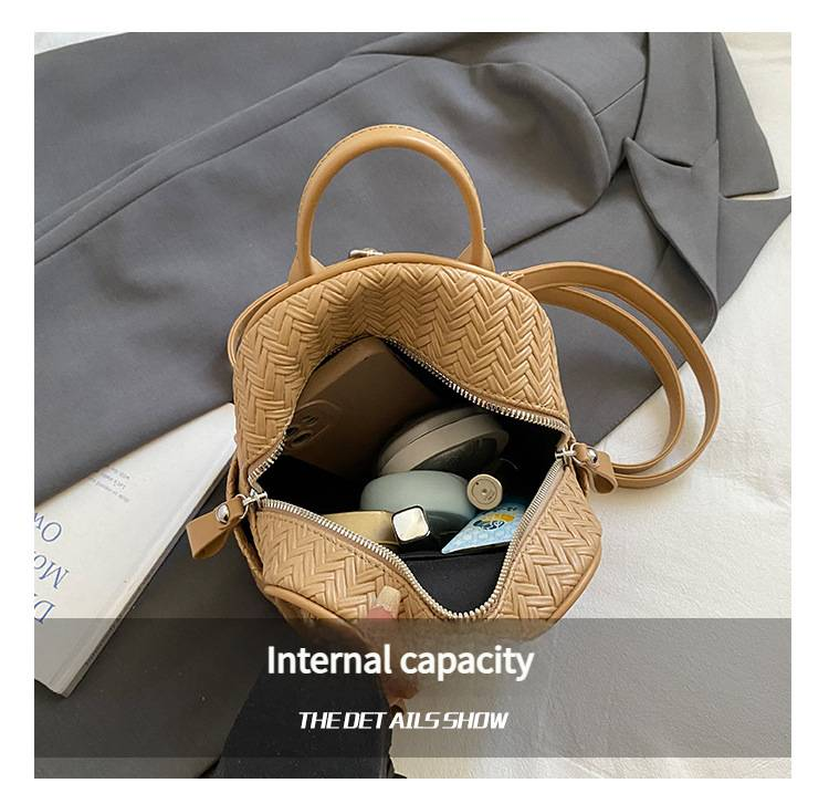 Casual Personalized Backpack With Woven Pattern And Double Zippers, Handbag With Dual Shoulder Straps_voghion.com