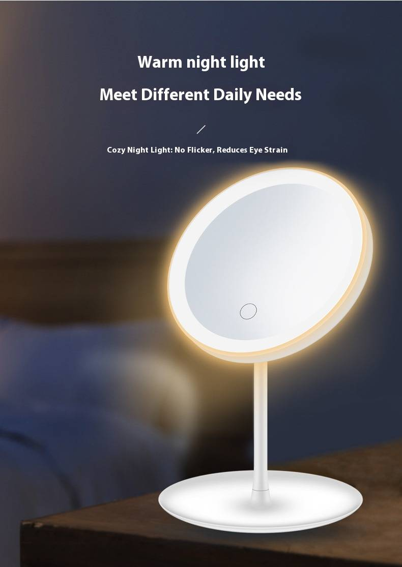 LED-Kosmetikspiegel mit 3-farbiger Beleuchtung und Vergrößerung – Tragbarer Schminkspiegel für Zuhause und unterwegs (Weiß/Rosa, Kunststoffrahmen, silberner Spiegel)_voghion.com