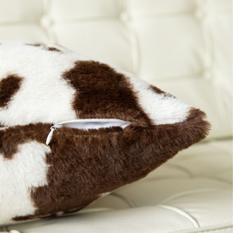 Premium Cow Print Faux Fur Throw Pillow Covers With Insert - 45x45cm Soft Decorative Cushions For Sofa, Car, Living Room_voghion.com