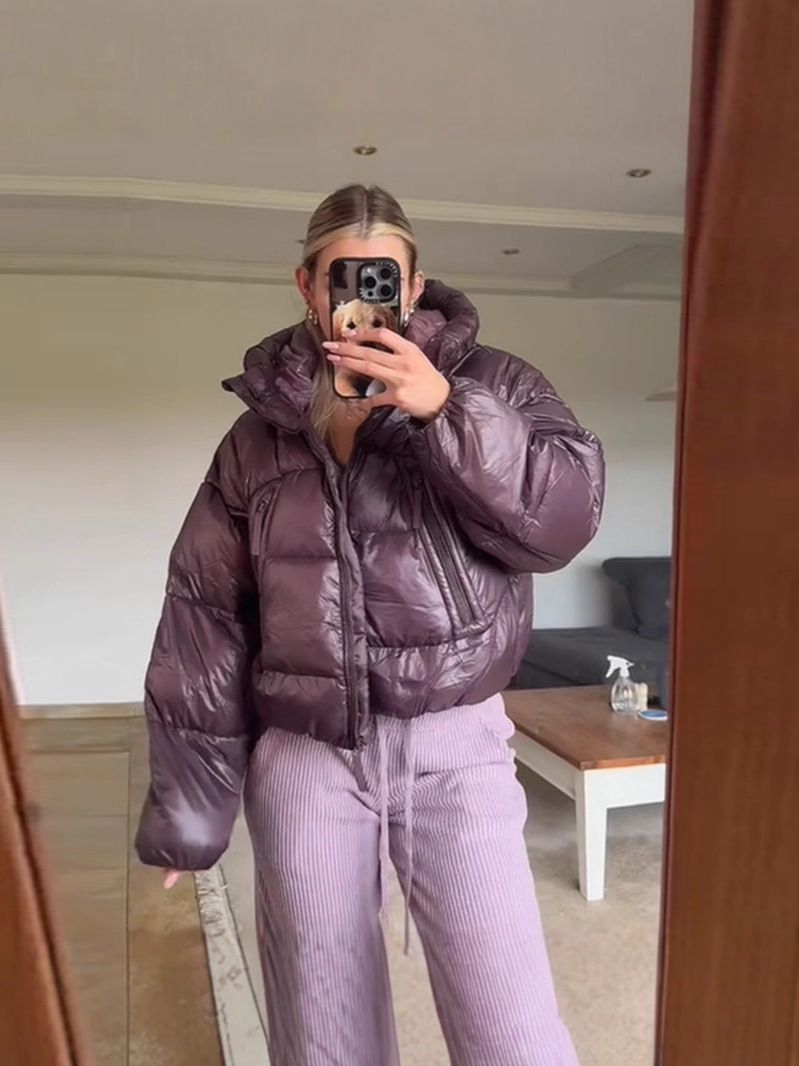 Women's Winter Puffer Jacket - Zip Front Quilted Coat With Adjustable Waist New Shirt Burgundy Zipper Waist Cotton Jacket Cotton Jacket_voghion.com