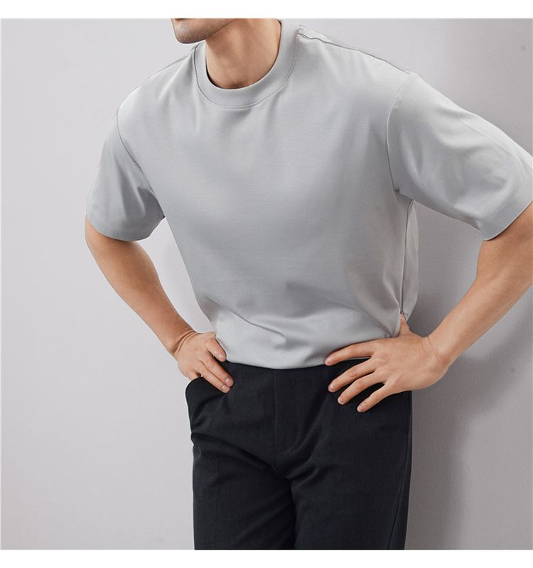 Live Supply Of High-quality Long-staple Cotton Men's Short-sleeved T-shirts, Non-marking Pressing Double-sided Liquid Ammonia Cotton Round Neck Large_voghion.com