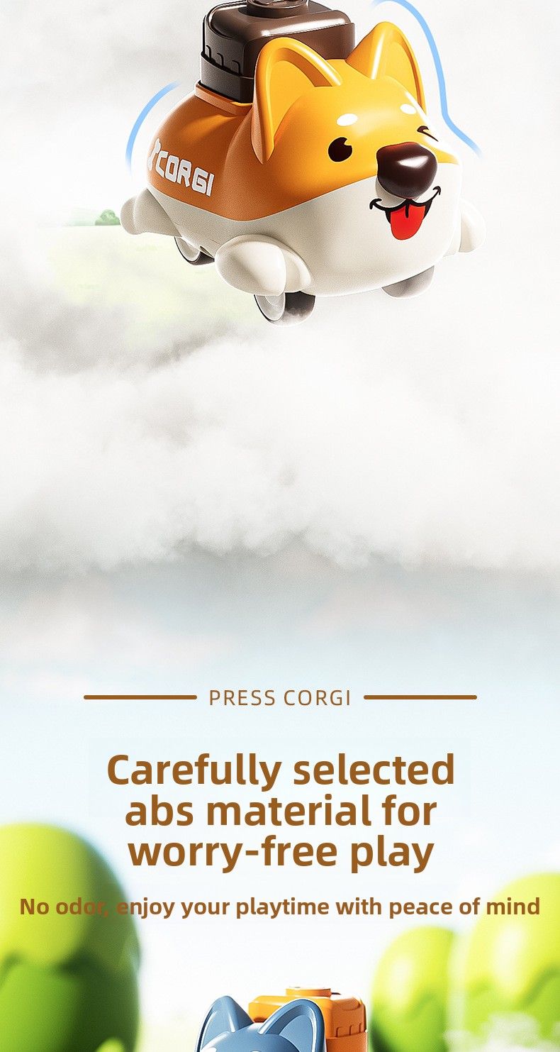 Cartoon Corgi Push Inertia Sliding Pull Back Boys And Girls Baby Toddler Educational Puppy Toy Car Racing_voghion.com