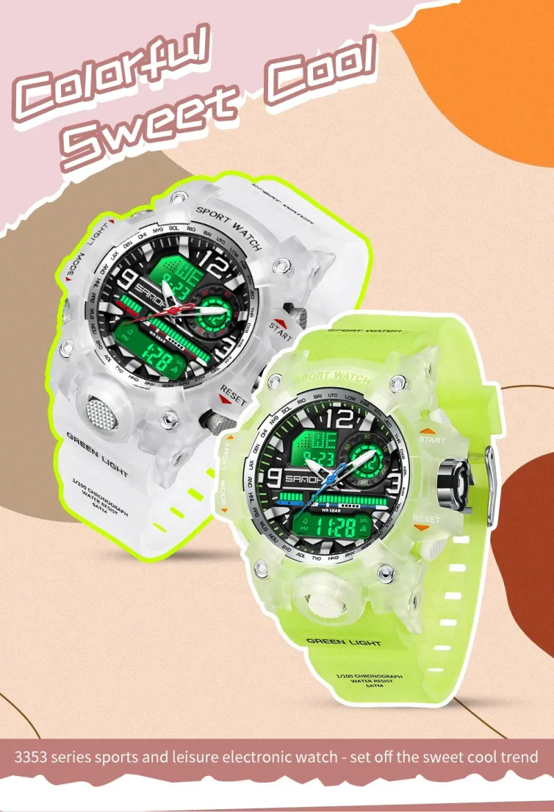 SANDA 3353 Sports Waterproof Electronic Shockproof LED Dual Display Lady Quartz Wristwatches Digital Watch For Boy Girl Children_voghion.com