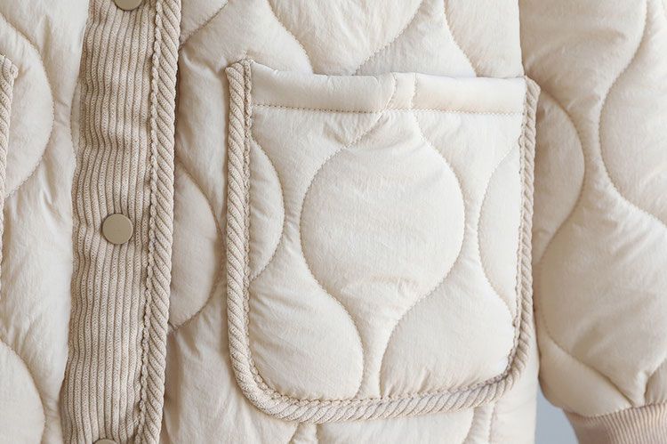 Corduroy Patchwork Quilted Jacket Winter Women Clothing Parkas Warm Cotton-padded Jacket Lightweight Coat Single-breasted Tops_voghion.com
