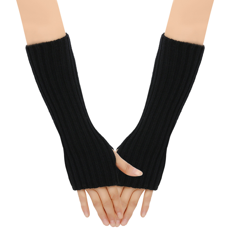 Autumn Winter Long Gloves For Men And Women, Sleeves, Half Finger, Fingerless, Warm Arm Covers, Knitted Gloves,_voghion.com