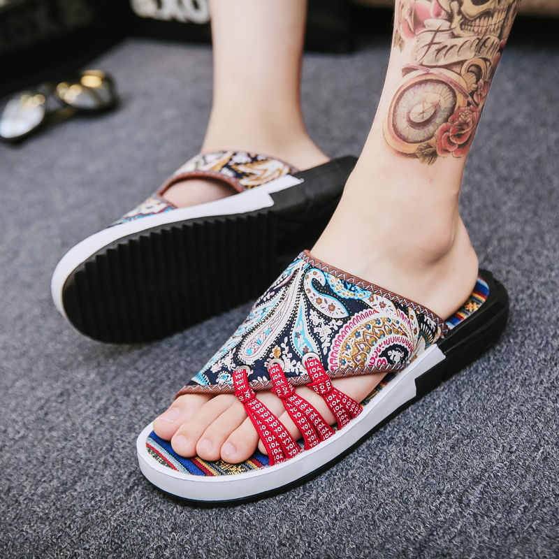 Hausschuhe im Sommer, rutschfest, One-Word-Slipper, China-Chic Outdoor, Cool, Trawl, Red Ins, Strandschuhe, Herrenschuhe_voghion.com