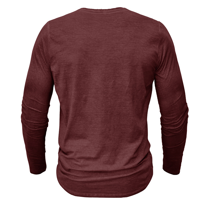 Europäisches Herren-Henley-Hemd, Retro-Langarm-T-Shirt, Herren-T-Shirt mit Knöpfen, gewaschenem V-Ausschnitt_voghion.com