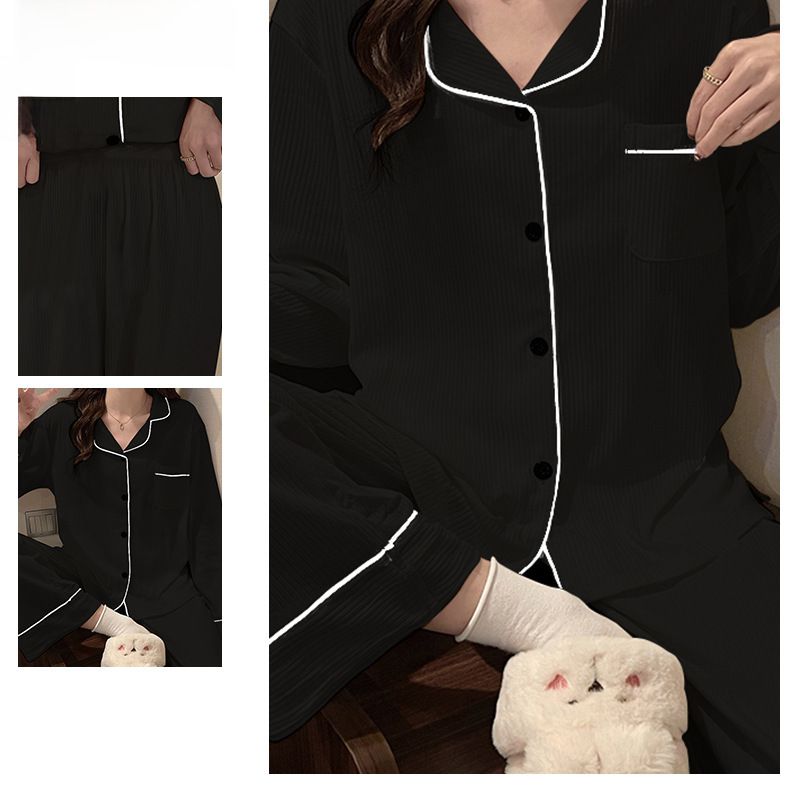 Fashion Pajamas Women's Spring and Autumn Long Sleeve Simple and Generous Solid Color Casual Pajamas Suit Japanese and Korean Style Fresh Home Clothes_voghion.com