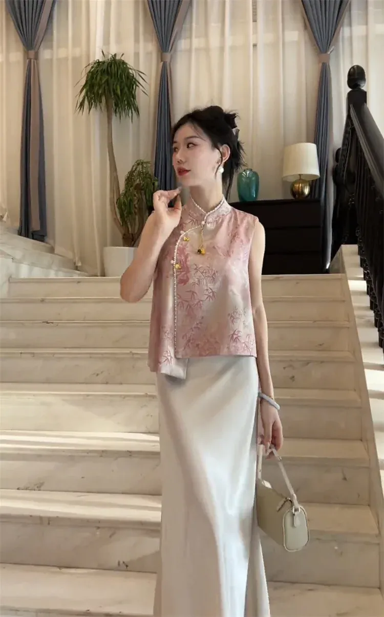 Gilet sans manches de style chinois pour femme, tendance, design d'été, sensation, nouveau style national, matériau de qualité supérieure_voghion.com
