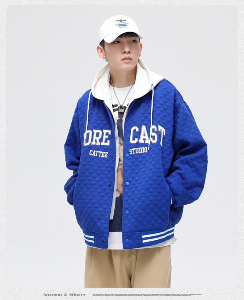Chaqueta holgada informal con dos capuchas bordadas para uniforme de béisbol de hombre_voghion.com