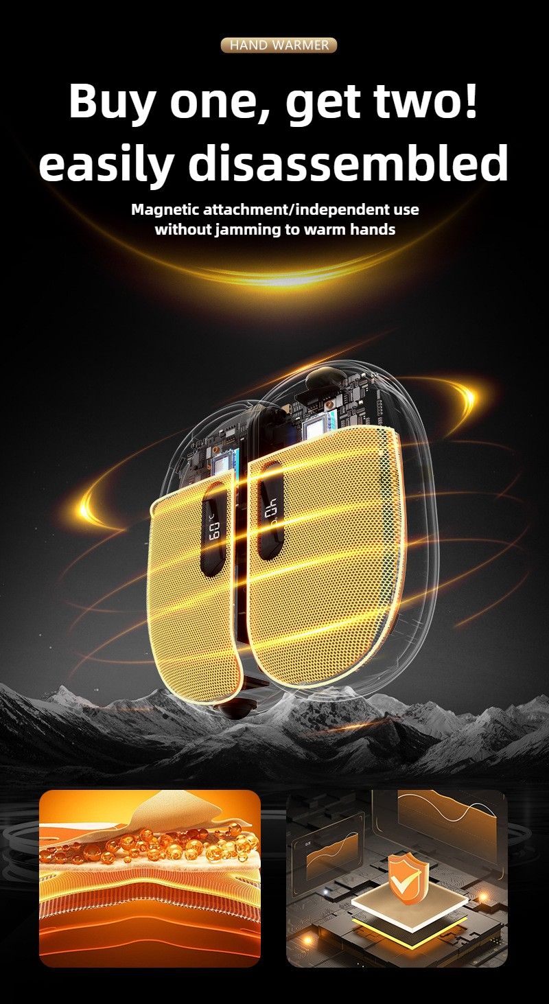 Magnetic Digital Display Rechargeable Hand Warmer With Flashlight & Power Bank - Explosion-Proof Portable Heating Pad_voghion.com