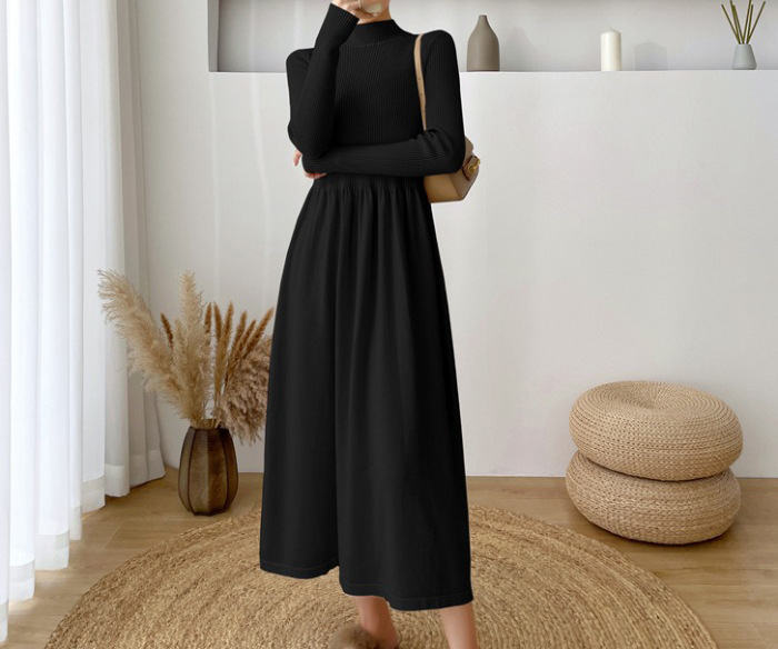 Abito da donna in maglia in puro colore_voghion.com