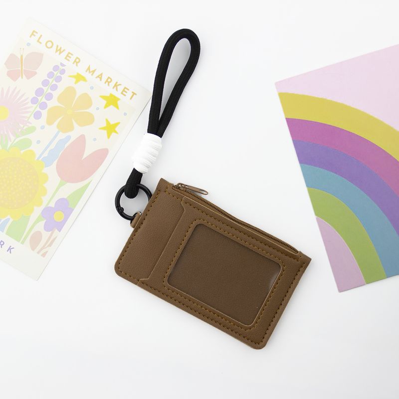 Cute Solid Color Dopamine Holder Coin Purse Handheld Lanyard Portable Card Case Unisex Zipper Leather Small Bag Foreign_voghion.com