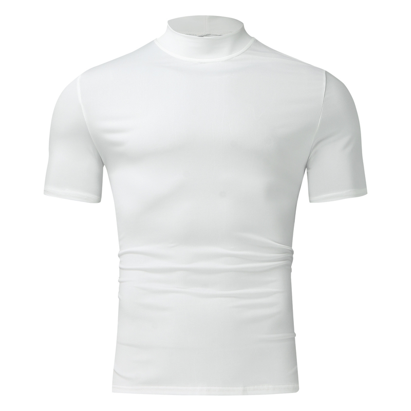 2023 herbst und Winter Hohe Kragen Kurzarm T-shirt männer Unterlage Einfarbig Top_voghion.com